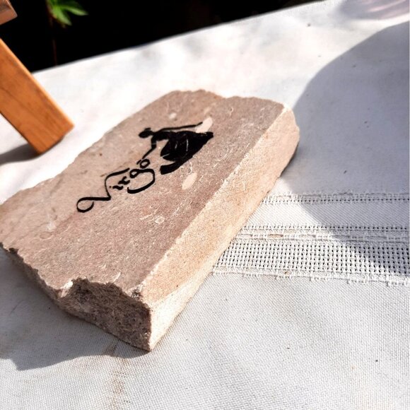 Vintage Virgo Greek Goddess Horoscope Engraved Polished Marble 1970s - Picture 2 of 6